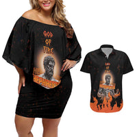 Ancient Greek Hephaestus Couples Matching Off Shoulder Short Dress and Hawaiian Shirt God Of Fire - Wonder Print Shop