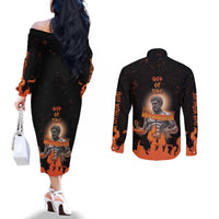 Ancient Greek Hephaestus Couples Matching Off The Shoulder Long Sleeve Dress and Long Sleeve Button Shirt God Of Fire - Wonder Print Shop
