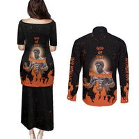 Ancient Greek Hephaestus Couples Matching Puletasi and Long Sleeve Button Shirt God Of Fire - Wonder Print Shop
