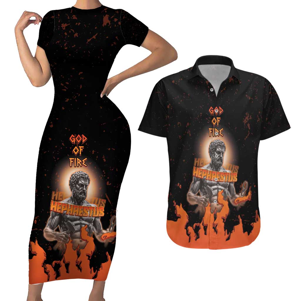Ancient Greek Hephaestus Couples Matching Short Sleeve Bodycon Dress and Hawaiian Shirt God Of Fire - Wonder Print Shop