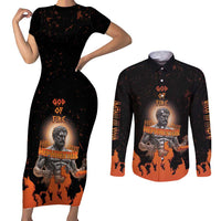 Ancient Greek Hephaestus Couples Matching Short Sleeve Bodycon Dress and Long Sleeve Button Shirt God Of Fire - Wonder Print Shop