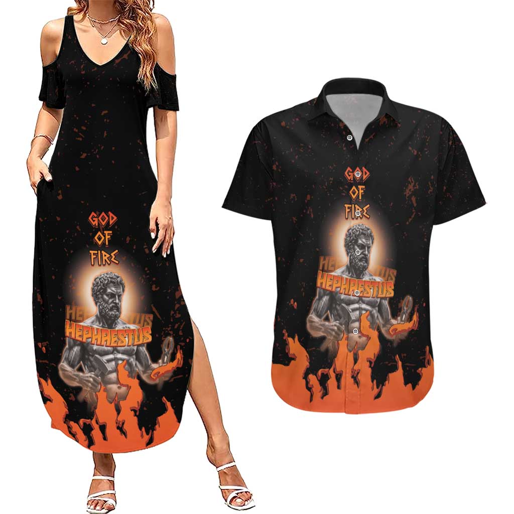Ancient Greek Hephaestus Couples Matching Summer Maxi Dress and Hawaiian Shirt God Of Fire - Wonder Print Shop