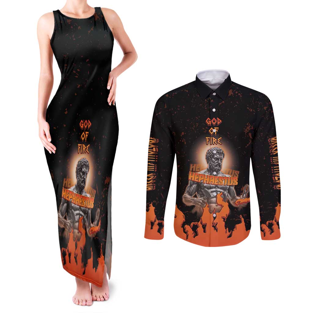 Ancient Greek Hephaestus Couples Matching Tank Maxi Dress and Long Sleeve Button Shirt God Of Fire - Wonder Print Shop