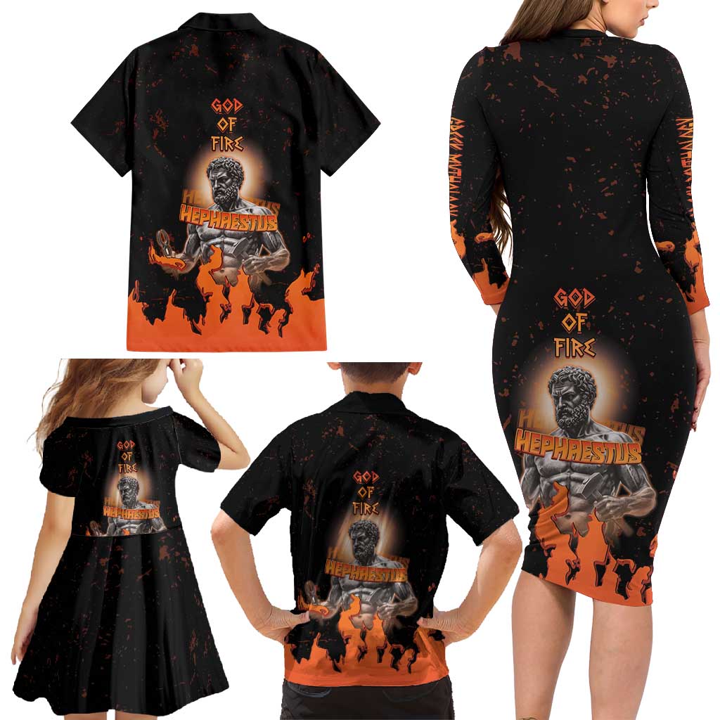 Ancient Greek Hephaestus Family Matching Long Sleeve Bodycon Dress and Hawaiian Shirt God Of Fire - Wonder Print Shop