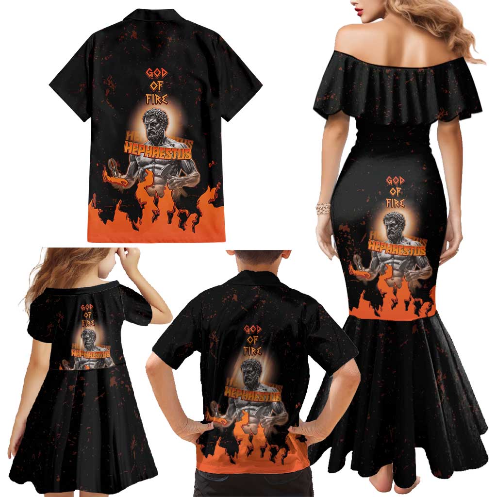 Ancient Greek Hephaestus Family Matching Mermaid Dress and Hawaiian Shirt God Of Fire - Wonder Print Shop