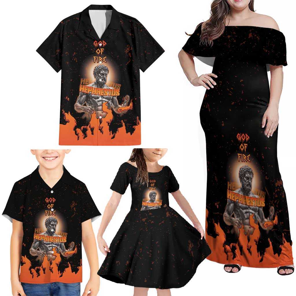 Ancient Greek Hephaestus Family Matching Off Shoulder Maxi Dress and Hawaiian Shirt God Of Fire - Wonder Print Shop