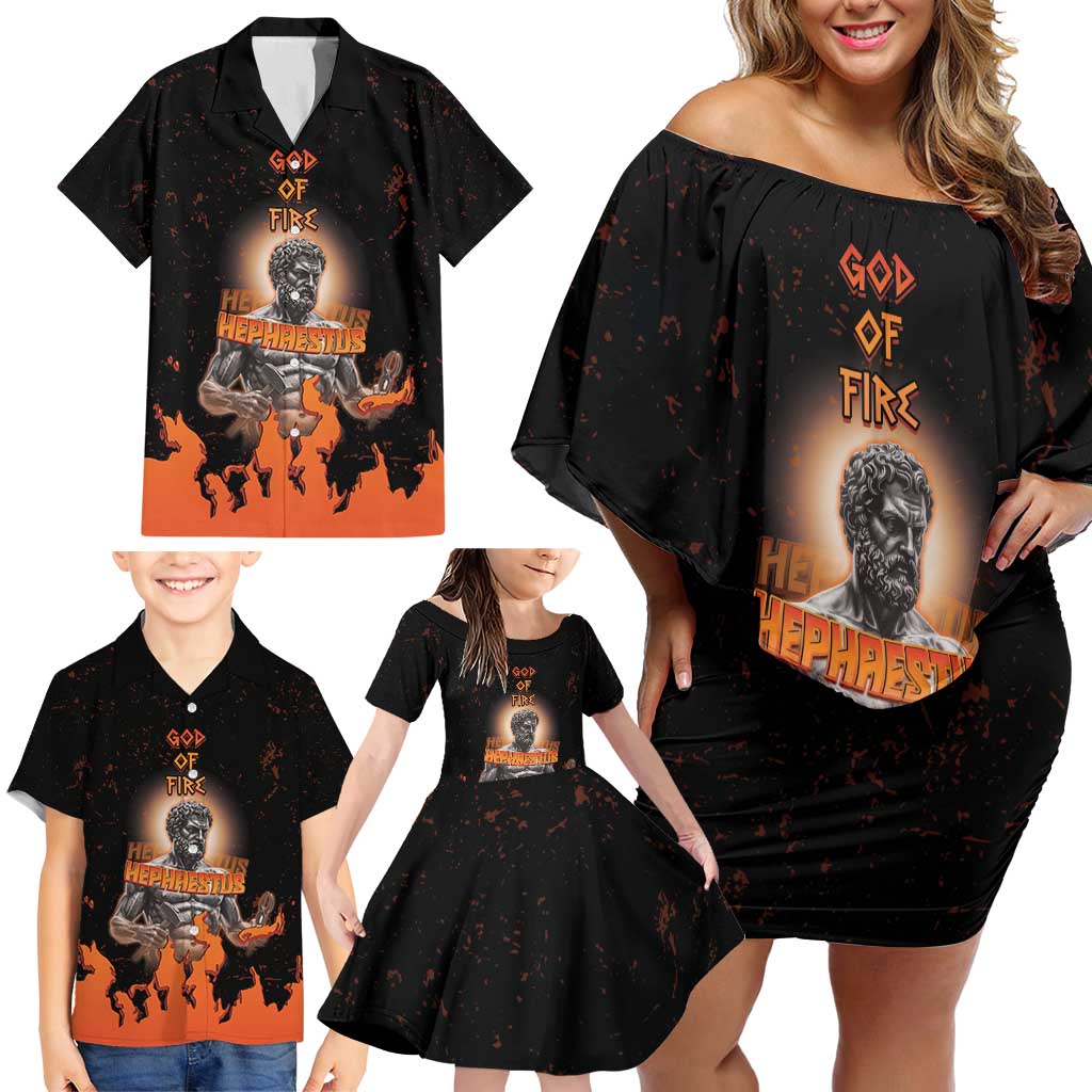 Ancient Greek Hephaestus Family Matching Off Shoulder Short Dress and Hawaiian Shirt God Of Fire - Wonder Print Shop