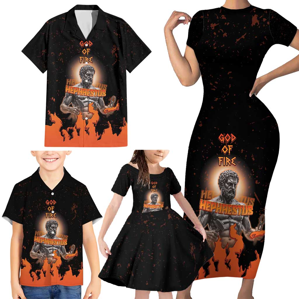 Ancient Greek Hephaestus Family Matching Short Sleeve Bodycon Dress and Hawaiian Shirt God Of Fire - Wonder Print Shop