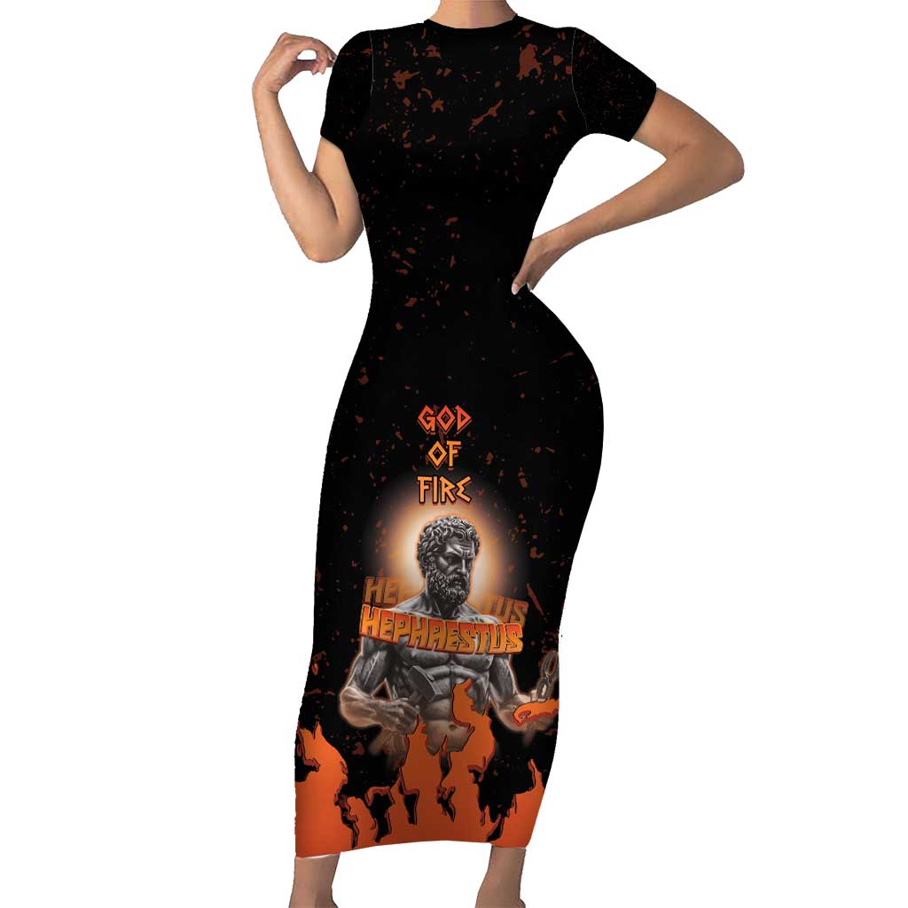 Ancient Greek Hephaestus Family Matching Short Sleeve Bodycon Dress and Hawaiian Shirt God Of Fire - Wonder Print Shop