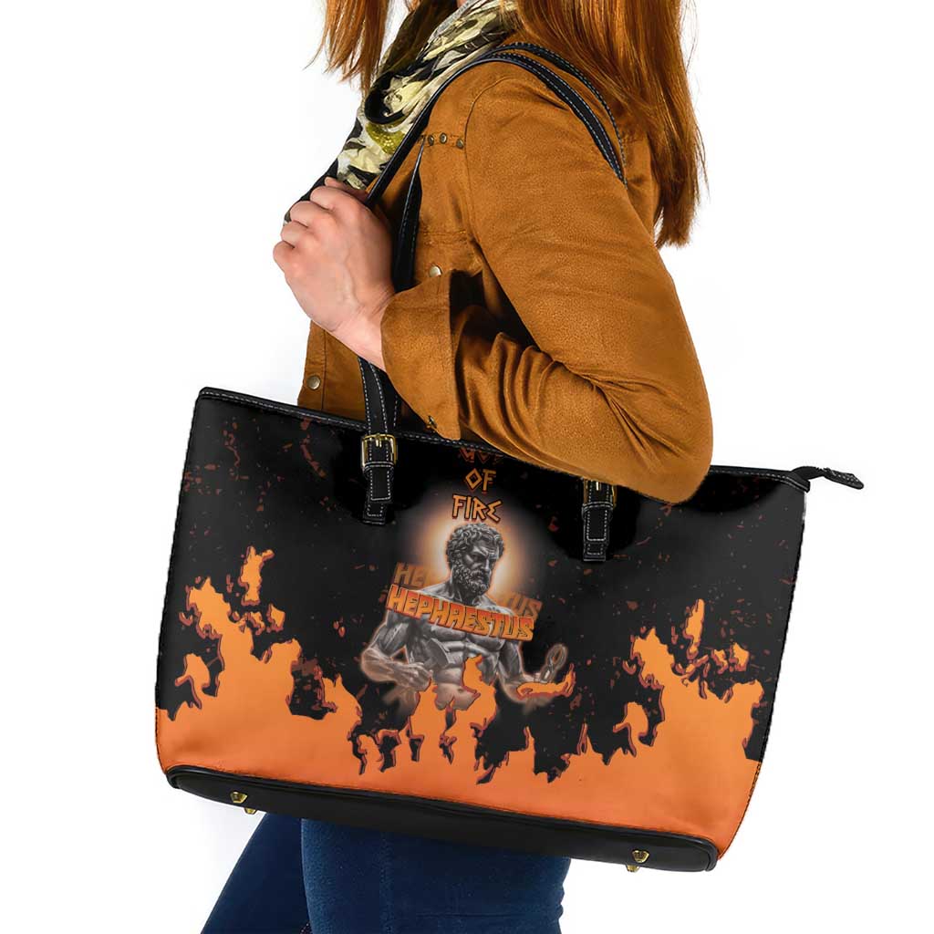 Ancient Greek Hephaestus Leather Tote Bag God Of Fire - Wonder Print Shop