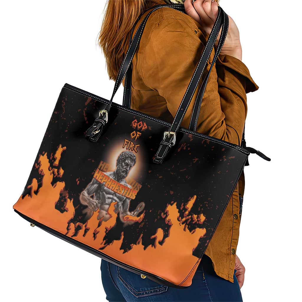 Ancient Greek Hephaestus Leather Tote Bag God Of Fire - Wonder Print Shop