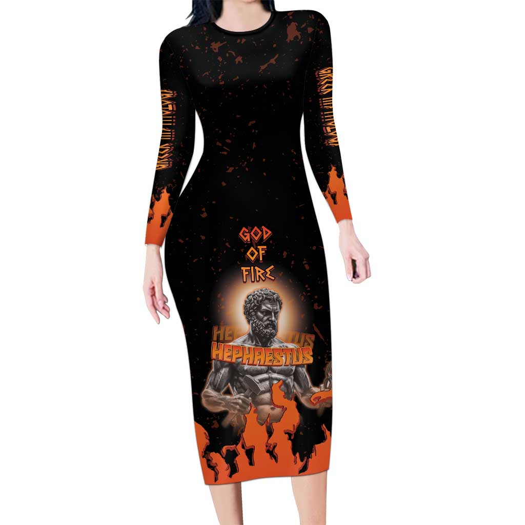 Ancient Greek Hephaestus Long Sleeve Bodycon Dress God Of Fire - Wonder Print Shop