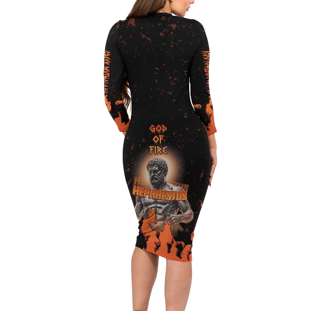 Ancient Greek Hephaestus Long Sleeve Bodycon Dress God Of Fire - Wonder Print Shop