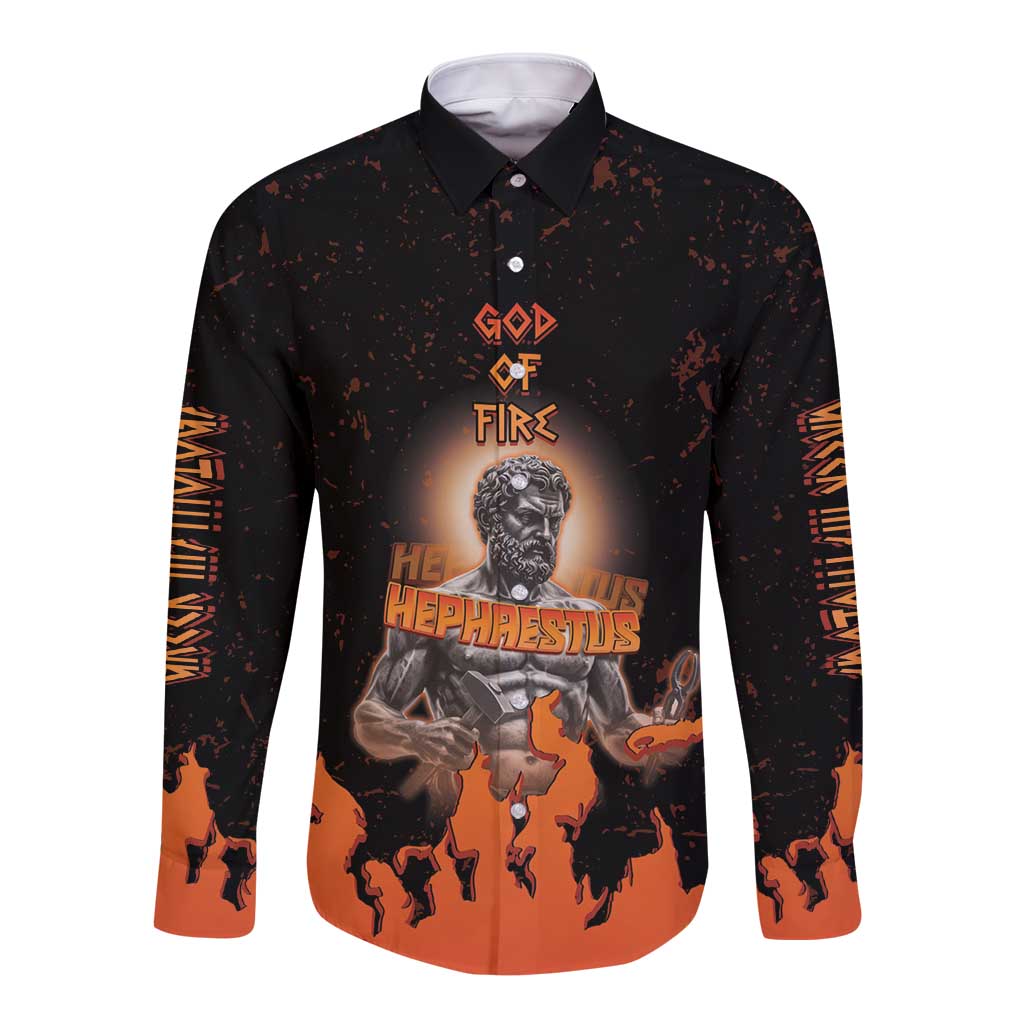 Ancient Greek Hephaestus Long Sleeve Button Shirt God Of Fire - Wonder Print Shop