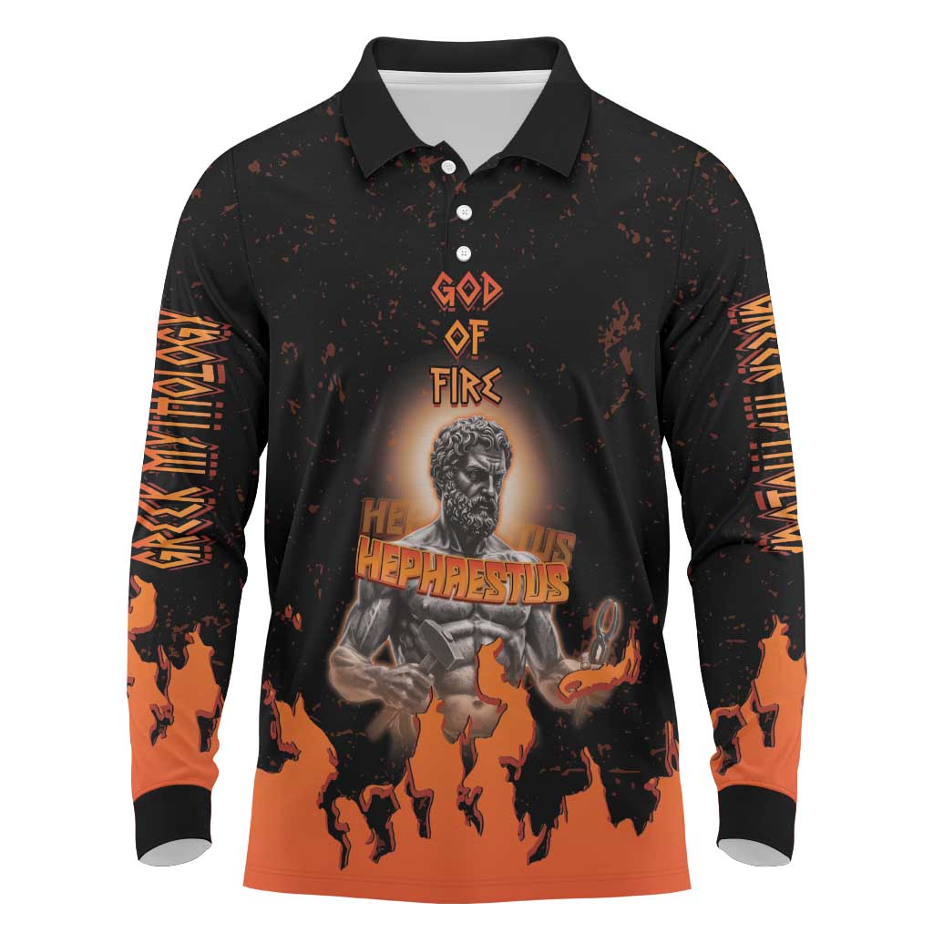 Ancient Greek Hephaestus Long Sleeve Polo Shirt God Of Fire - Wonder Print Shop