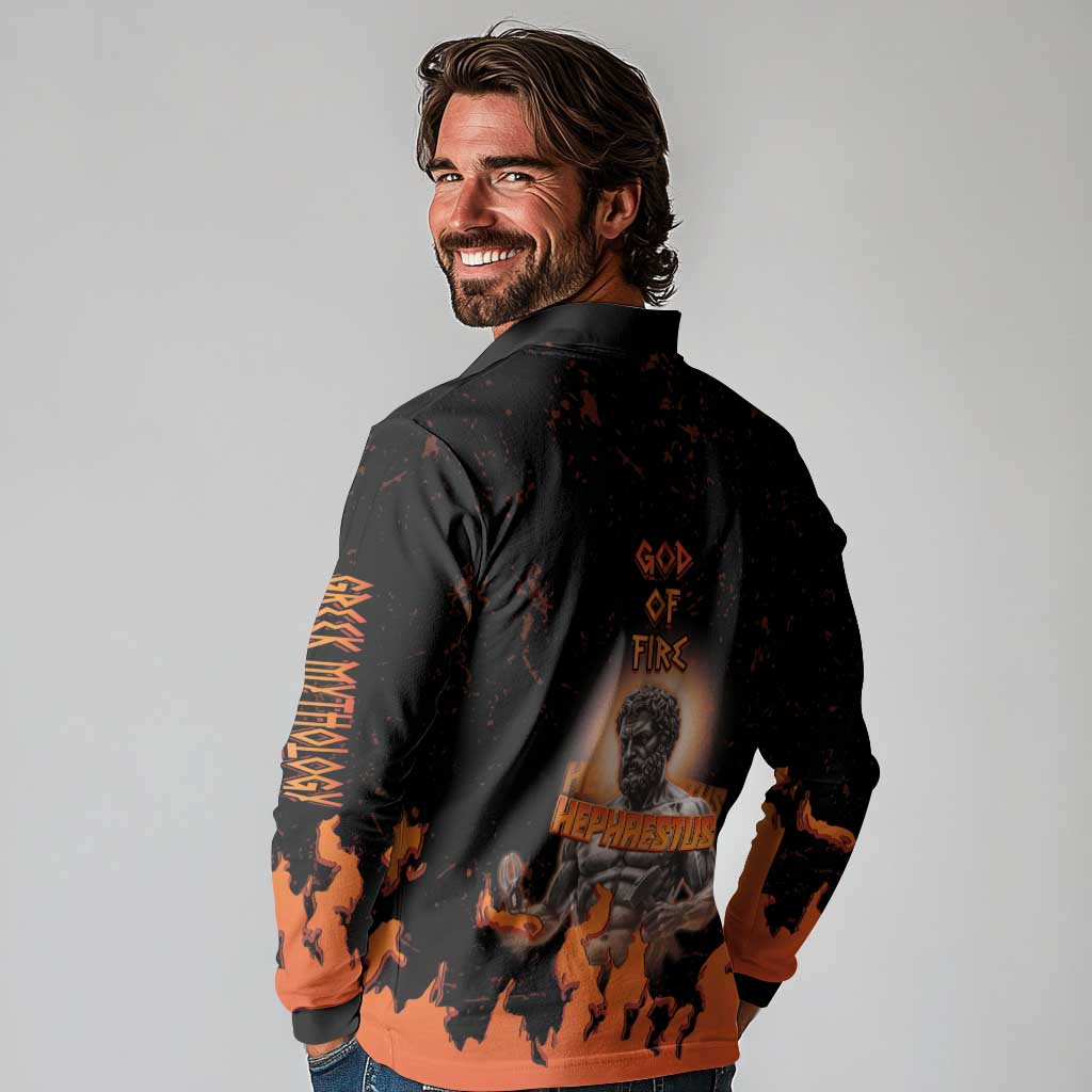 Ancient Greek Hephaestus Long Sleeve Polo Shirt God Of Fire - Wonder Print Shop
