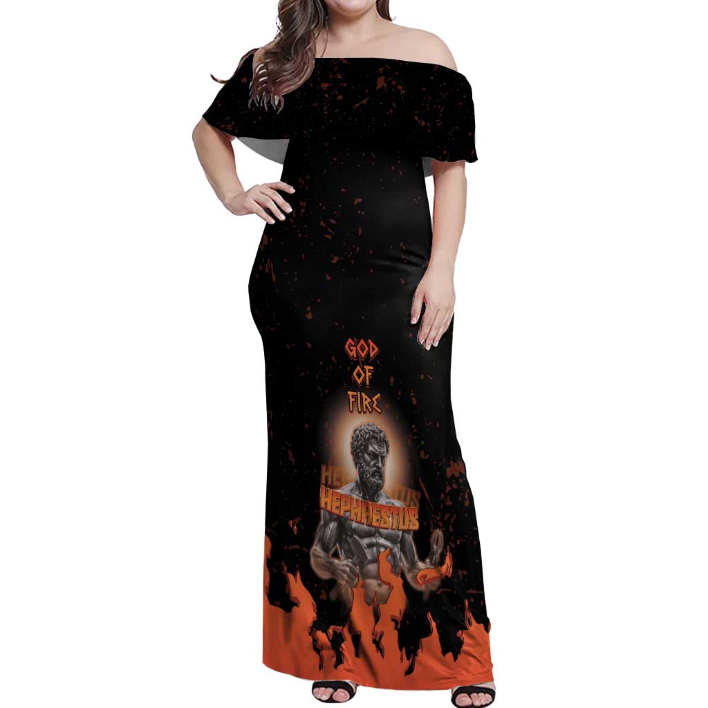 Ancient Greek Hephaestus Off Shoulder Maxi Dress God Of Fire - Wonder Print Shop