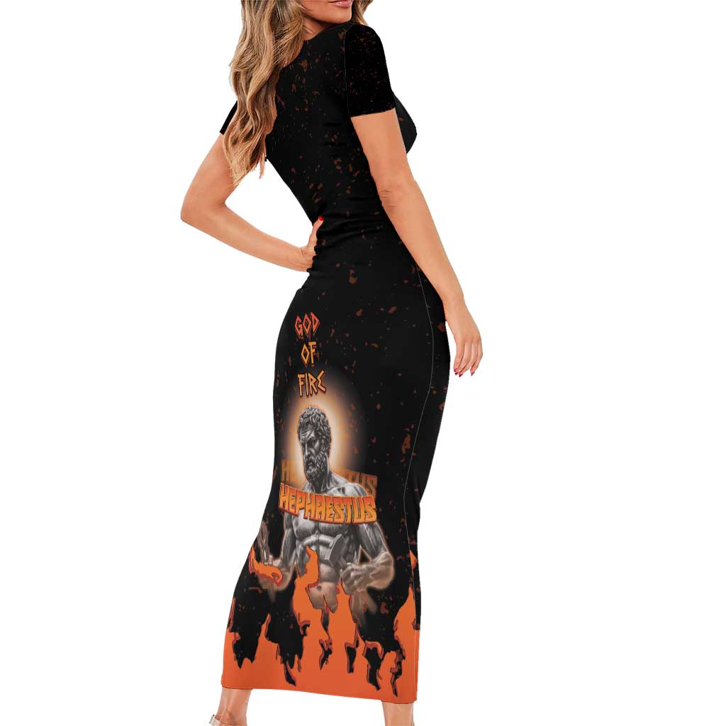 Ancient Greek Hephaestus Short Sleeve Bodycon Dress God Of Fire - Wonder Print Shop
