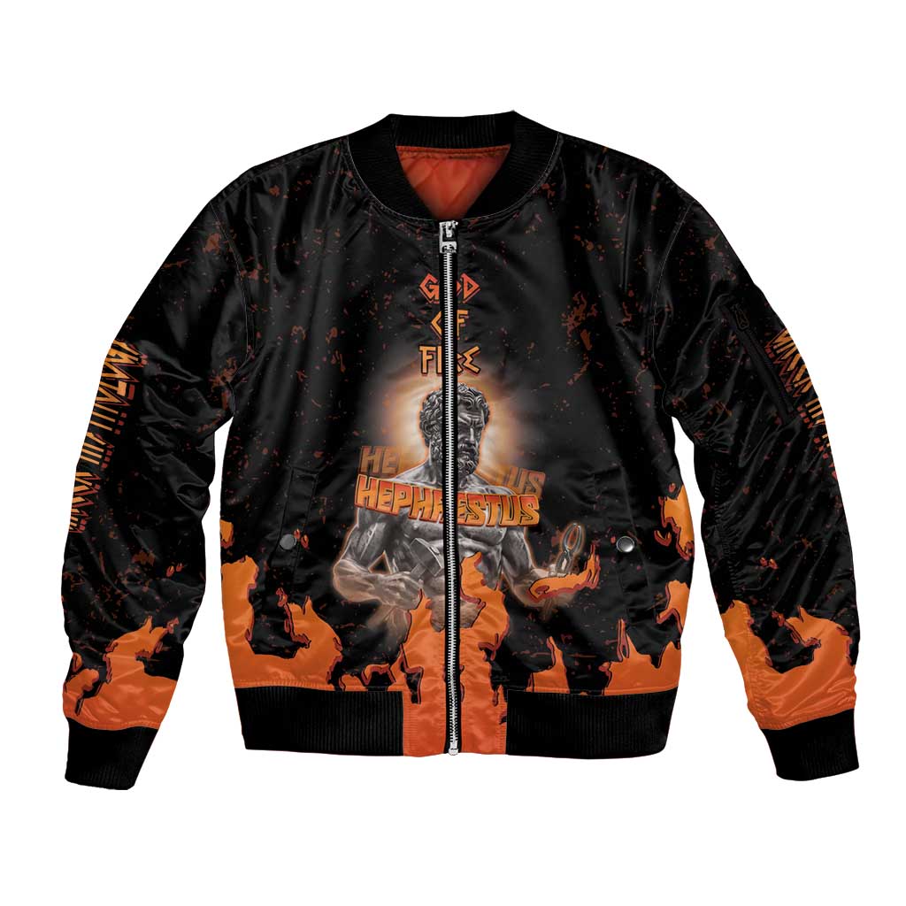 Ancient Greek Hephaestus Sleeve Zip Bomber Jacket God Of Fire - Wonder Print Shop
