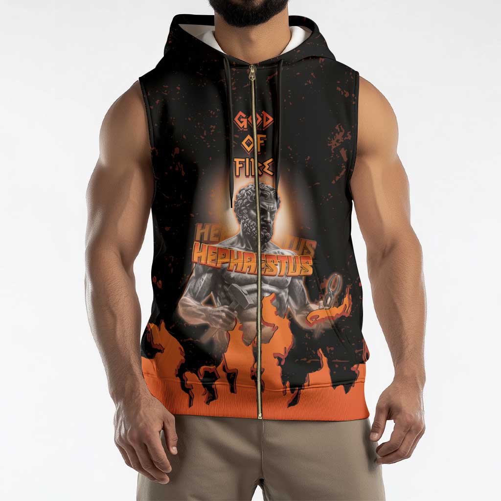 Ancient Greek Hephaestus Sleeveless Zip Hoodie God Of Fire - Wonder Print Shop