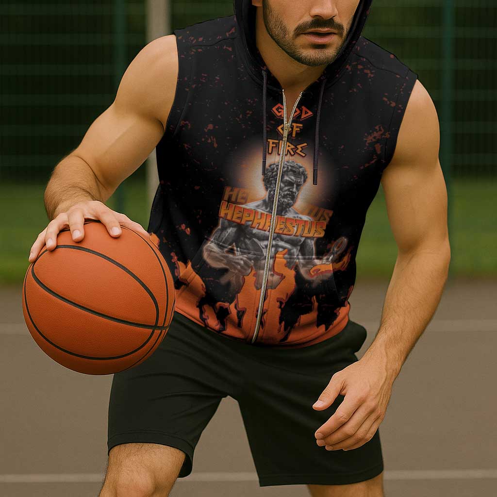 Ancient Greek Hephaestus Sleeveless Zip Hoodie God Of Fire - Wonder Print Shop