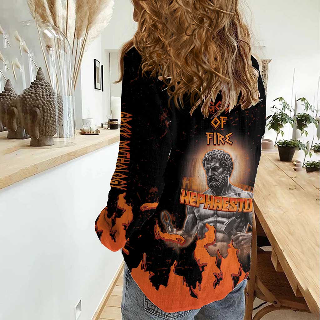 Ancient Greek Hephaestus Women Casual Shirt God Of Fire - Wonder Print Shop