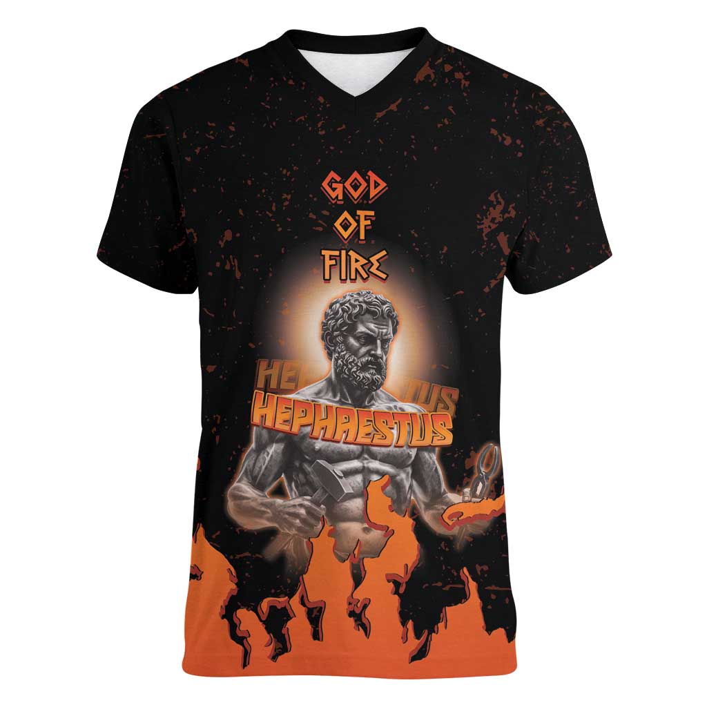 Ancient Greek Hephaestus Women V-Neck T-Shirt God Of Fire - Wonder Print Shop