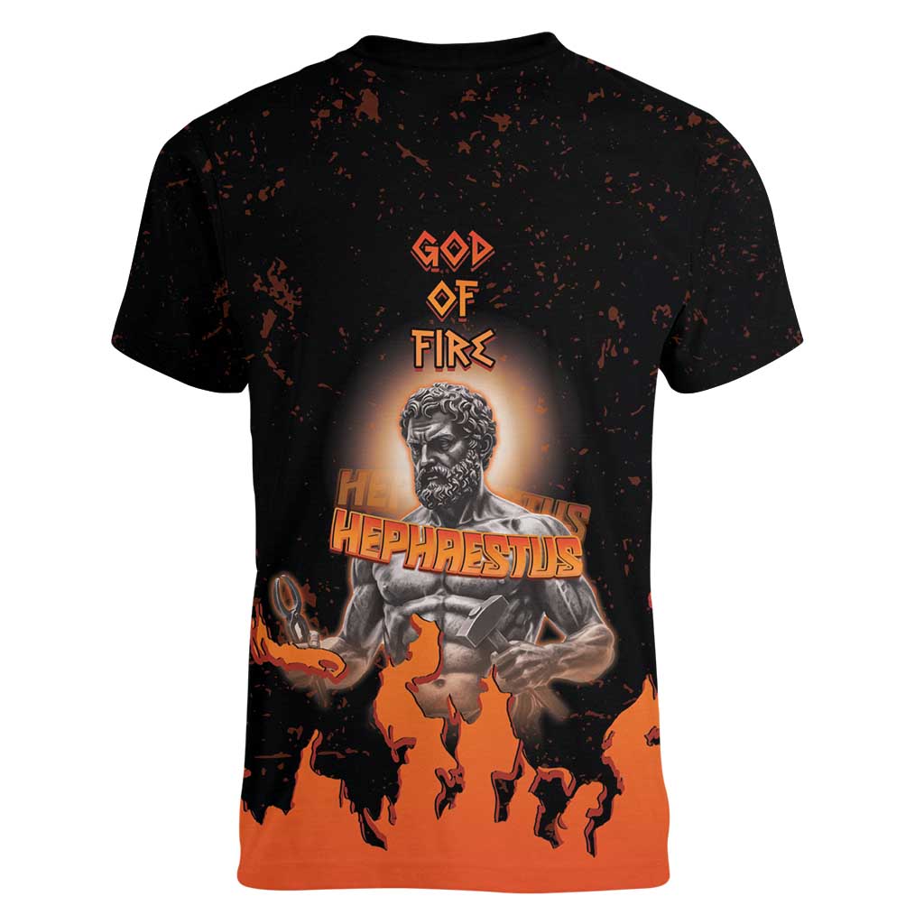 Ancient Greek Hephaestus Women V-Neck T-Shirt God Of Fire - Wonder Print Shop