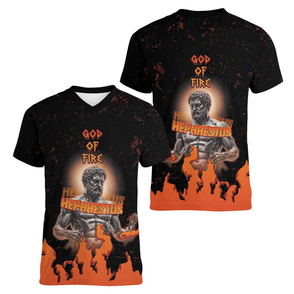 Ancient Greek Hephaestus Women V-Neck T-Shirt God Of Fire - Wonder Print Shop