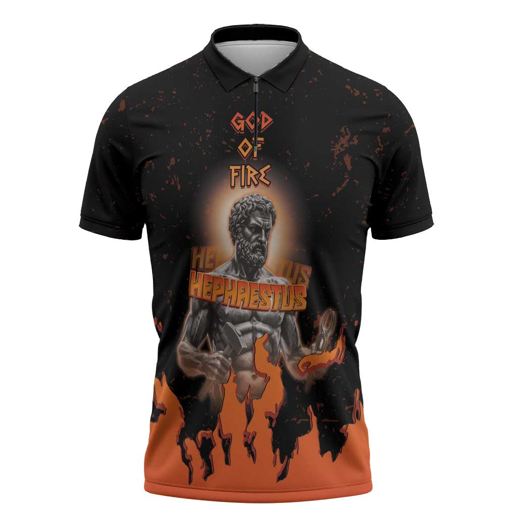 Ancient Greek Hephaestus Zipper Polo Shirt God Of Fire - Wonder Print Shop