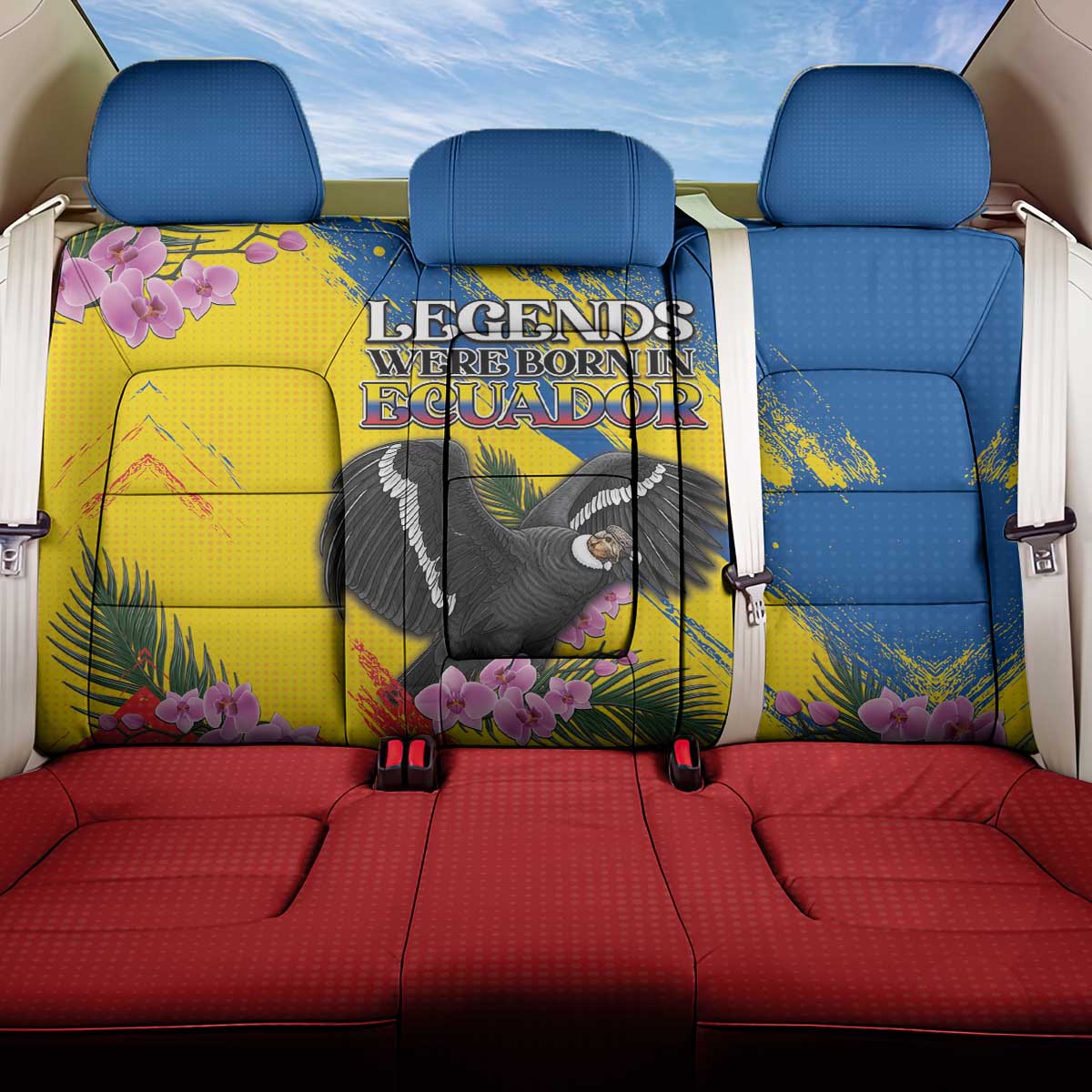 Ecuador Back Car Seat Cover Andean Condor With Phalaenopsis Orchid - Wonder Print Shop