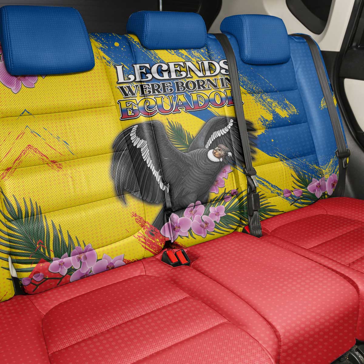 Ecuador Back Car Seat Cover Andean Condor With Phalaenopsis Orchid - Wonder Print Shop
