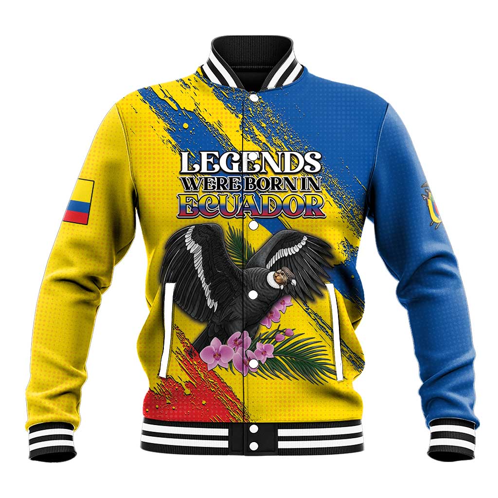 Personalized Ecuador Baseball Jacket Andean Condor With Phalaenopsis Orchid - Wonder Print Shop