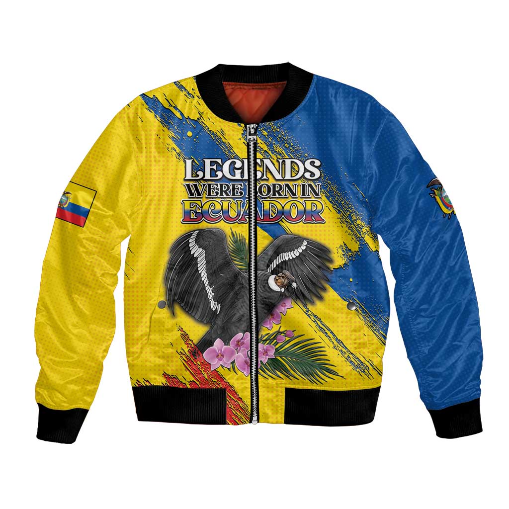 Personalized Ecuador Bomber Jacket Andean Condor With Phalaenopsis Orchid - Wonder Print Shop