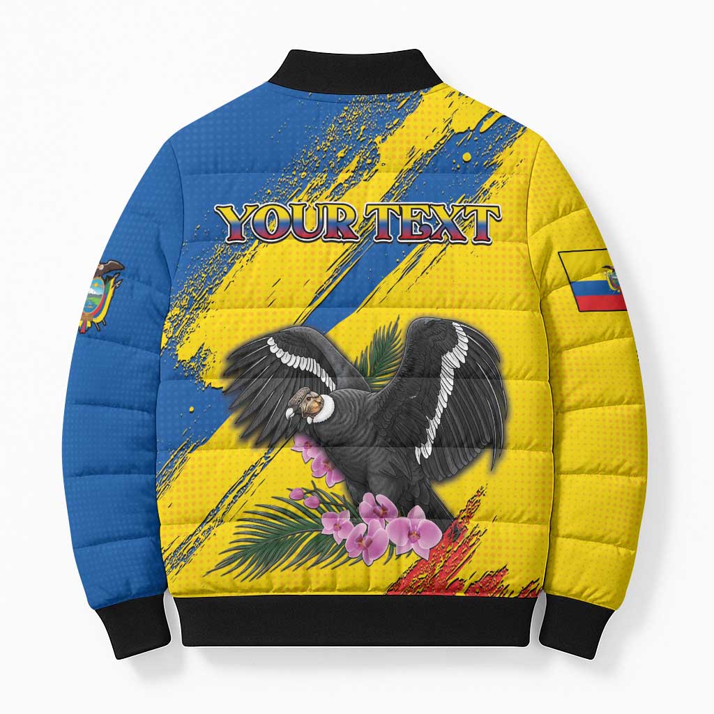 Personalized Ecuador Bomber Puffer Jacket Andean Condor With Phalaenopsis Orchid - Wonder Print Shop