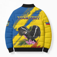 Personalized Ecuador Bomber Puffer Jacket Andean Condor With Phalaenopsis Orchid - Wonder Print Shop