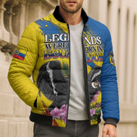 Personalized Ecuador Bomber Puffer Jacket Andean Condor With Phalaenopsis Orchid - Wonder Print Shop