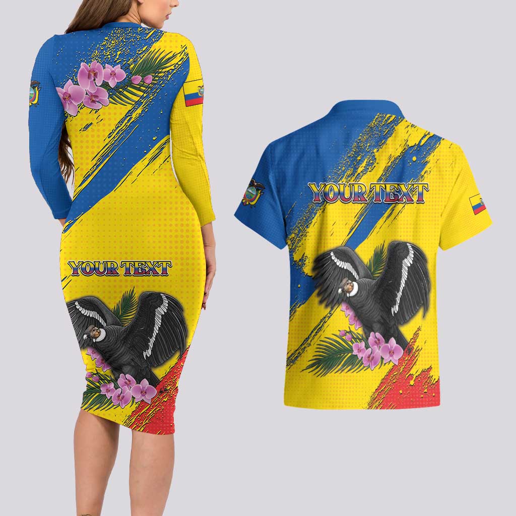 Personalized Ecuador Couples Matching Long Sleeve Bodycon Dress and Hawaiian Shirt Andean Condor With Phalaenopsis Orchid - Wonder Print Shop