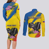 Personalized Ecuador Couples Matching Long Sleeve Bodycon Dress and Long Sleeve Button Shirt Andean Condor With Phalaenopsis Orchid - Wonder Print Shop