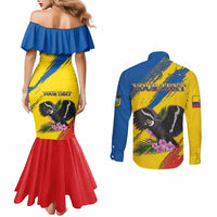 Personalized Ecuador Couples Matching Mermaid Dress and Long Sleeve Button Shirt Andean Condor With Phalaenopsis Orchid - Wonder Print Shop