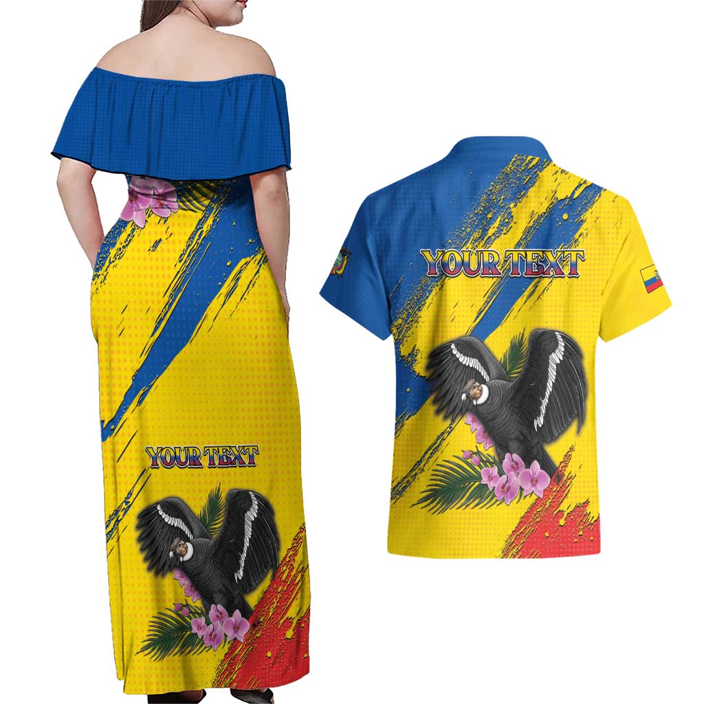 Personalized Ecuador Couples Matching Off Shoulder Maxi Dress and Hawaiian Shirt Andean Condor With Phalaenopsis Orchid - Wonder Print Shop