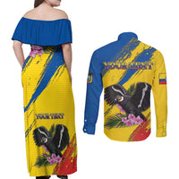 Personalized Ecuador Couples Matching Off Shoulder Maxi Dress and Long Sleeve Button Shirt Andean Condor With Phalaenopsis Orchid - Wonder Print Shop