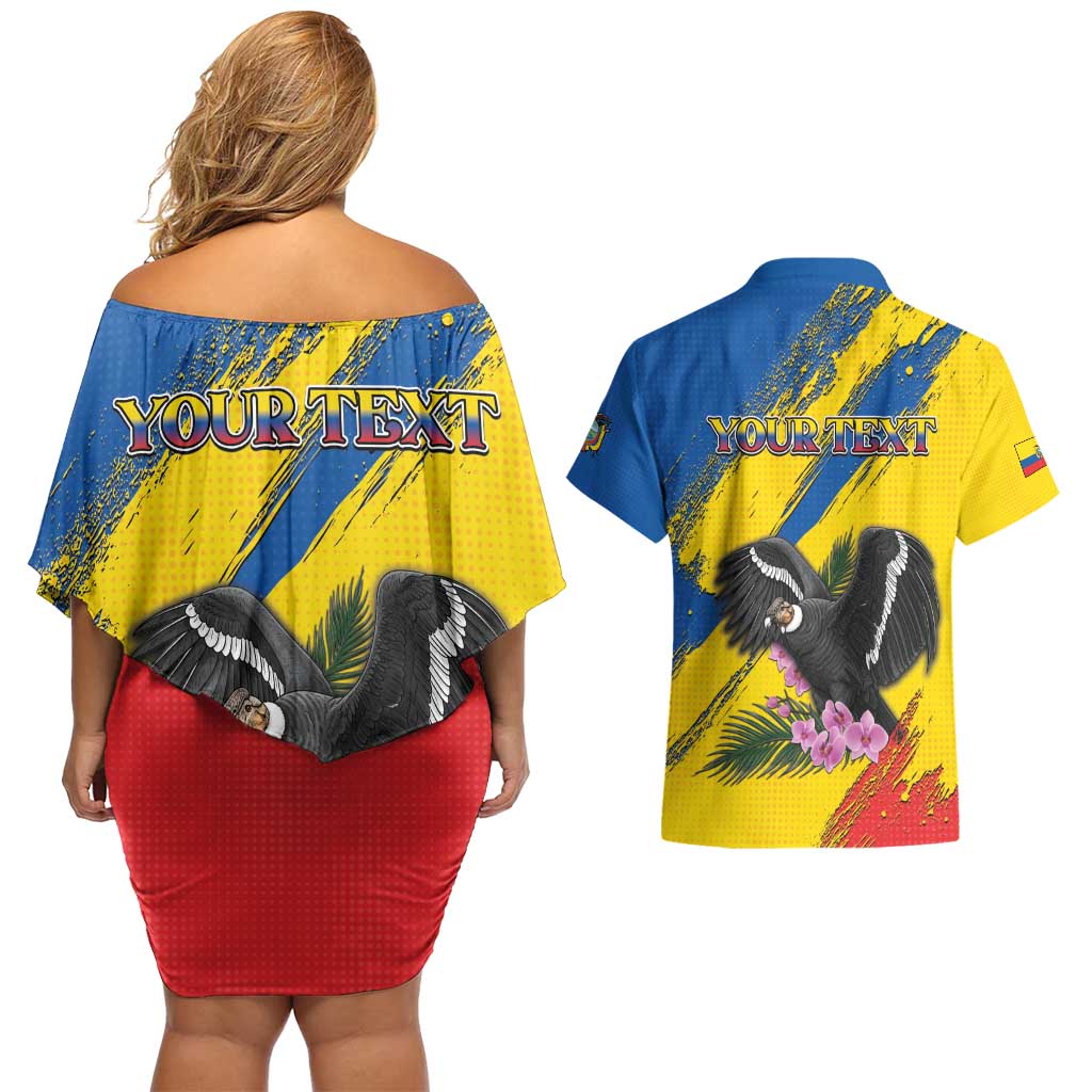 Personalized Ecuador Couples Matching Off Shoulder Short Dress and Hawaiian Shirt Andean Condor With Phalaenopsis Orchid - Wonder Print Shop