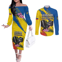Personalized Ecuador Couples Matching Off The Shoulder Long Sleeve Dress and Long Sleeve Button Shirt Andean Condor With Phalaenopsis Orchid - Wonder Print Shop