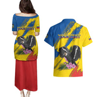 Personalized Ecuador Couples Matching Puletasi and Hawaiian Shirt Andean Condor With Phalaenopsis Orchid - Wonder Print Shop