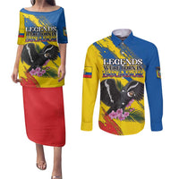 Personalized Ecuador Couples Matching Puletasi and Long Sleeve Button Shirt Andean Condor With Phalaenopsis Orchid - Wonder Print Shop