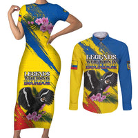 Personalized Ecuador Couples Matching Short Sleeve Bodycon Dress and Long Sleeve Button Shirt Andean Condor With Phalaenopsis Orchid - Wonder Print Shop