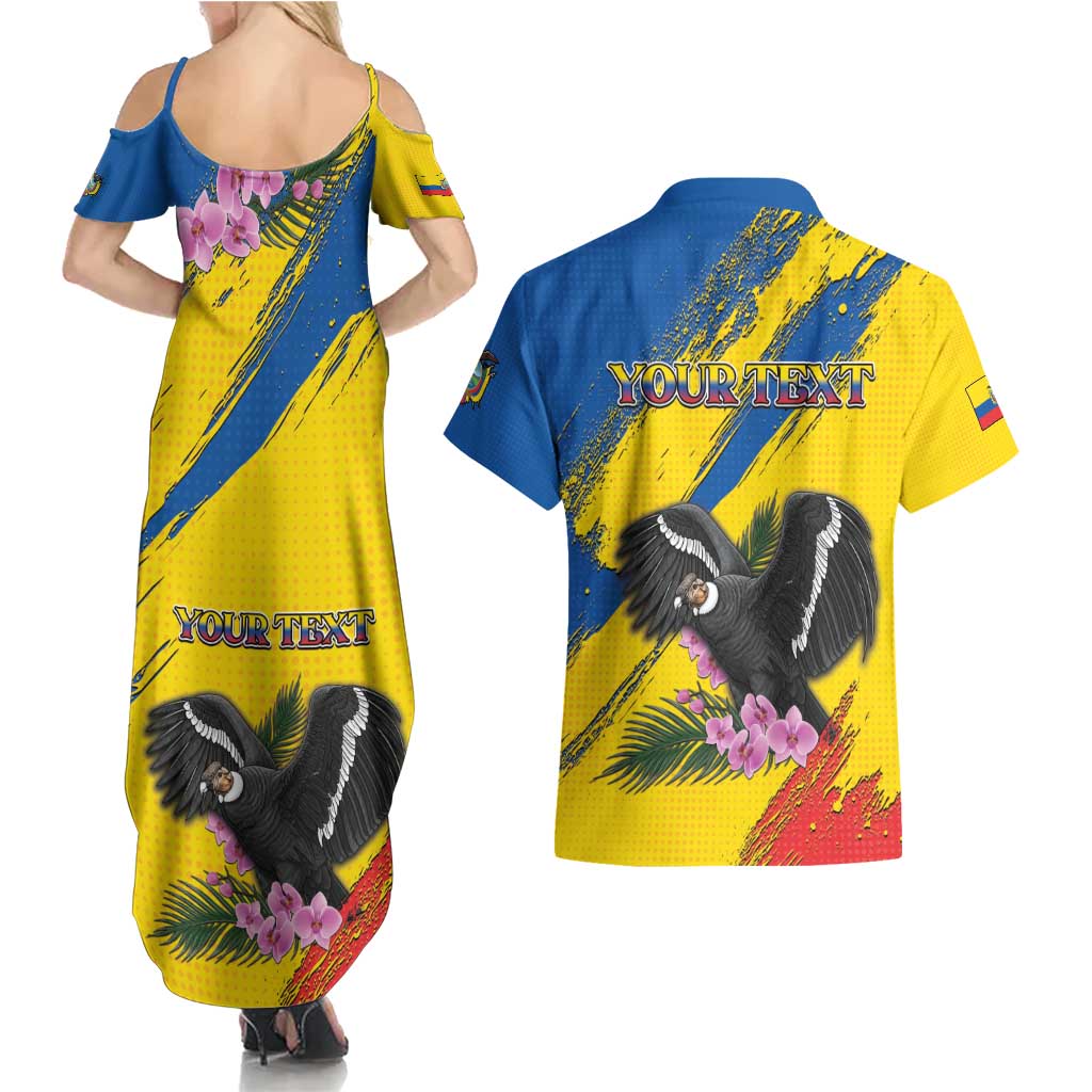 Personalized Ecuador Couples Matching Summer Maxi Dress and Hawaiian Shirt Andean Condor With Phalaenopsis Orchid - Wonder Print Shop
