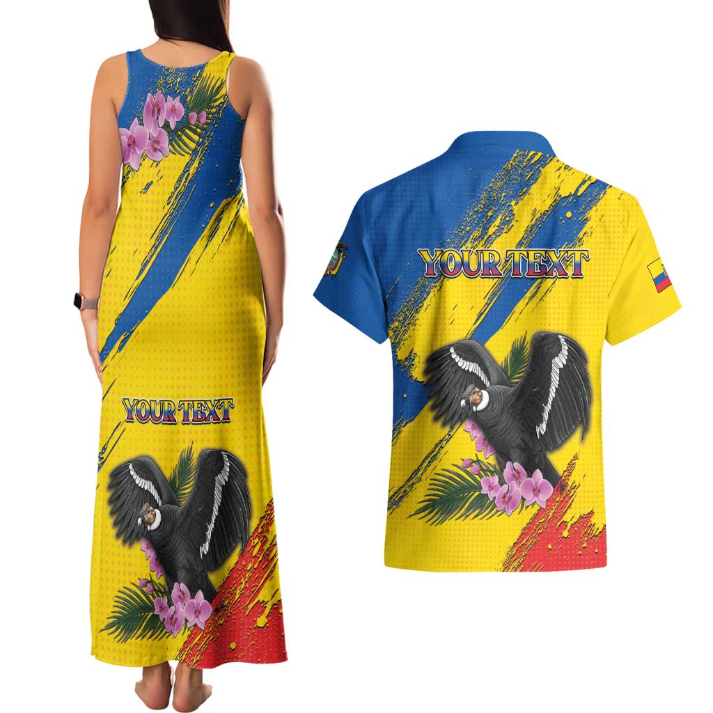 Personalized Ecuador Couples Matching Tank Maxi Dress and Hawaiian Shirt Andean Condor With Phalaenopsis Orchid - Wonder Print Shop