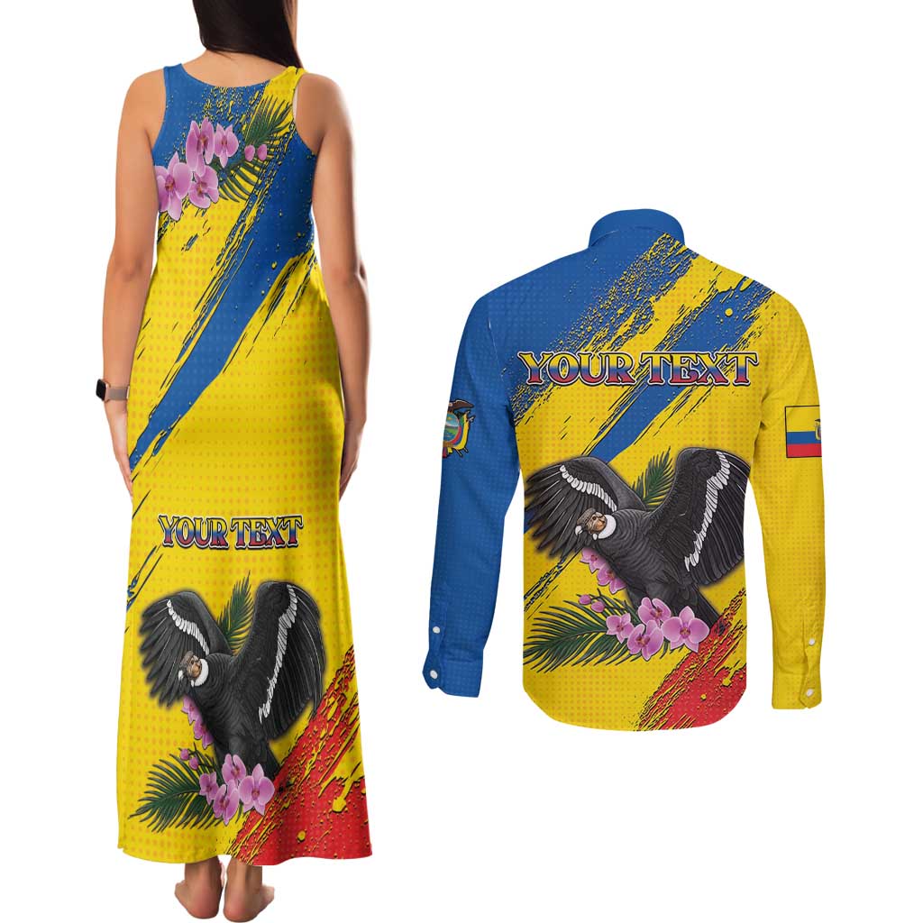 Personalized Ecuador Couples Matching Tank Maxi Dress and Long Sleeve Button Shirt Andean Condor With Phalaenopsis Orchid - Wonder Print Shop